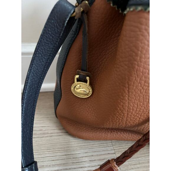 Dooney & Bourke All Weather Leather Drawstring Vintage Purse Tan Green Blue - Picture 3 of 12